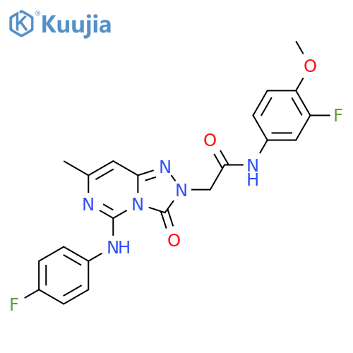 N-(3-fluoro-4-methoxyphenyl)-2-{5-(4-fluorophenyl)amino-7-methyl-3-oxo-2H,3H-1,2,4triazolo4,3-cpyrimidin-2-yl}acetamide structure
