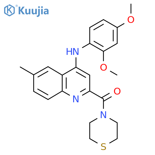 N-(2,4-dimethoxyphenyl)-6-methyl-2-(thiomorpholine-4-carbonyl)quinolin-4-amine structure