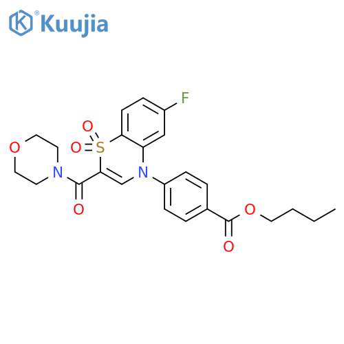 butyl 4-[6-fluoro-2-(morpholine-4-carbonyl)-1,1-dioxo-4H-1lambda6,4-benzothiazin-4-yl]benzoate structure
