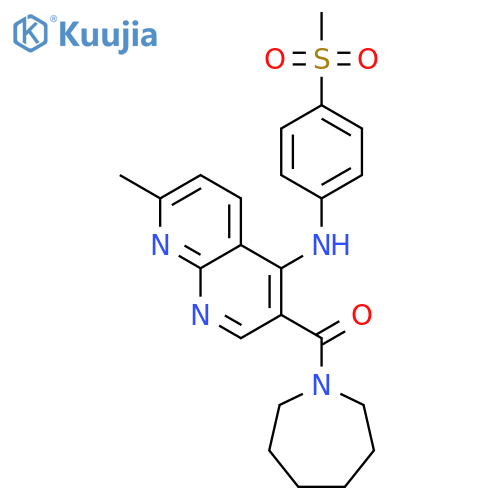 3-(azepane-1-carbonyl)-N-(4-methanesulfonylphenyl)-7-methyl-1,8-naphthyridin-4-amine structure