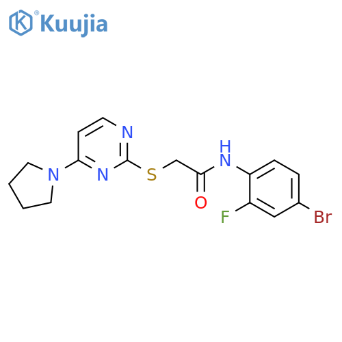 N-(4-bromo-2-fluorophenyl)-2-{4-(pyrrolidin-1-yl)pyrimidin-2-ylsulfanyl}acetamide structure