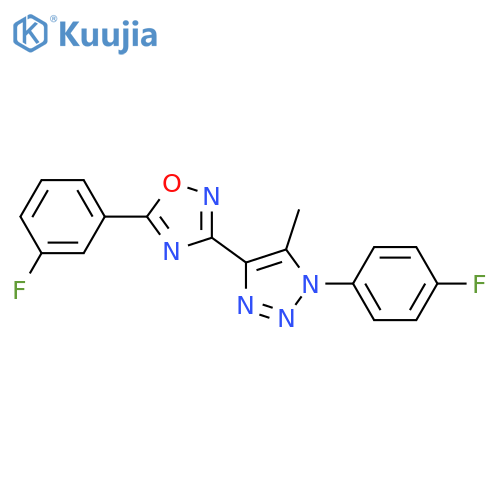 5-(3-fluorophenyl)-3-1-(4-fluorophenyl)-5-methyl-1H-1,2,3-triazol-4-yl-1,2,4-oxadiazole structure