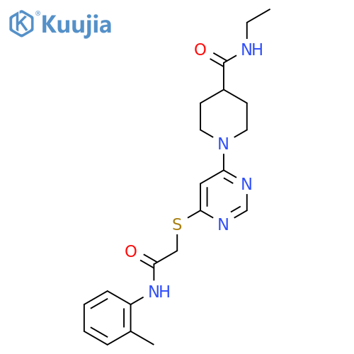 N-ethyl-1-[6-({[(2-methylphenyl)carbamoyl]methyl}sulfanyl)pyrimidin-4-yl]piperidine-4-carboxamide structure
