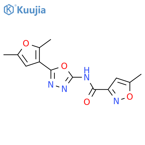 N-5-(2,5-dimethylfuran-3-yl)-1,3,4-oxadiazol-2-yl-5-methyl-1,2-oxazole-3-carboxamide structure