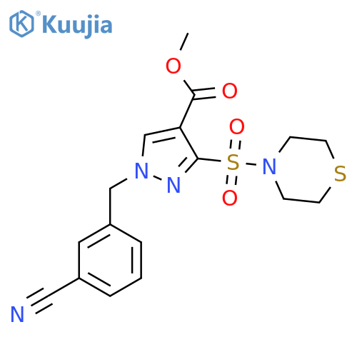 methyl 1-(3-cyanophenyl)methyl-3-(thiomorpholine-4-sulfonyl)-1H-pyrazole-4-carboxylate structure