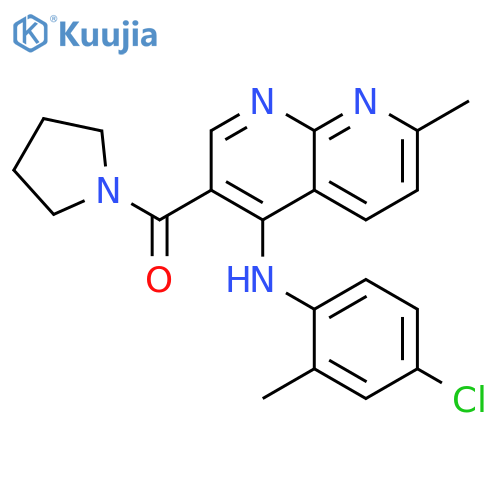 N-(4-chloro-2-methylphenyl)-7-methyl-3-(pyrrolidine-1-carbonyl)-1,8-naphthyridin-4-amine structure