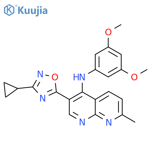 3-(3-cyclopropyl-1,2,4-oxadiazol-5-yl)-N-(3,5-dimethoxyphenyl)-7-methyl-1,8-naphthyridin-4-amine structure