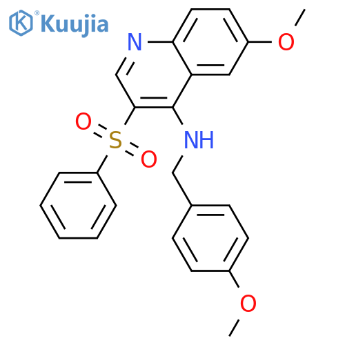 3-(benzenesulfonyl)-6-methoxy-N-[(4-methoxyphenyl)methyl]quinolin-4-amine structure