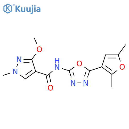 N-5-(2,5-dimethylfuran-3-yl)-1,3,4-oxadiazol-2-yl-3-methoxy-1-methyl-1H-pyrazole-4-carboxamide structure