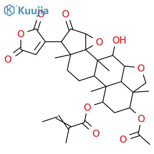 24-Norchola-5,20(22)-dieno[6,5,4-bc]furan-21,23-dioicacid,3-(acetyloxy)-14,15-epoxy-4,5,5',6-tetrahydro-7-hydroxy-4,8-dimethyl-1-[[(2E)-2-methyl-1-oxo-2-butenyl]oxy]-16-oxo-,cyclic anhydride, (1a,3a,4b,5a,6b,7a,13a,14b,15b,17a)- (9CI) structure