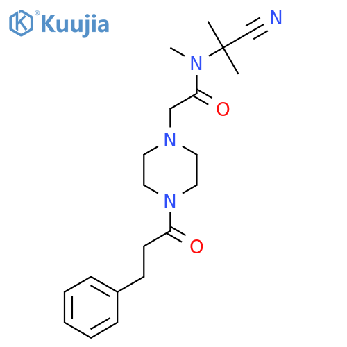 N-(1-cyano-1-methylethyl)-N-methyl-2-[4-(3-phenylpropanoyl)piperazin-1-yl]acetamide structure