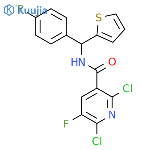 2,6-dichloro-5-fluoro-N-[(4-fluorophenyl)(thiophen-2-yl)methyl]pyridine-3-carboxamide structure