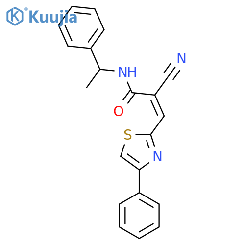 2-cyano-3-(4-phenyl-1,3-thiazol-2-yl)-N-(1-phenylethyl)prop-2-enamide structure