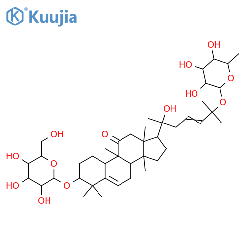 Cucurbita-5,23-diene-3,11,20,25-tetrol; (3β,11β,20S,23E)-form, 11-Ketone, 3-O-β-D-glucopyranoside, 25-O-α-L-rhamnopyranoside structure