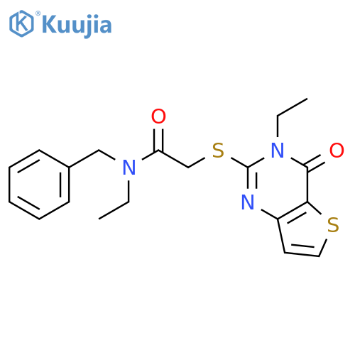 N-benzyl-N-ethyl-2-({3-ethyl-4-oxo-3H,4H-thieno[3,2-d]pyrimidin-2-yl}sulfanyl)acetamide structure