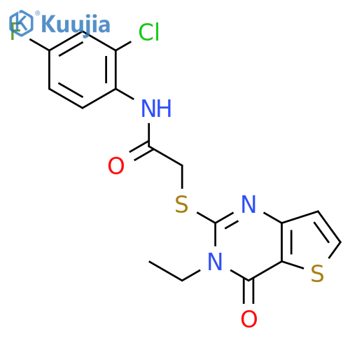 N-(2-chloro-4-fluorophenyl)-2-({3-ethyl-4-oxo-3H,4H-thieno[3,2-d]pyrimidin-2-yl}sulfanyl)acetamide structure