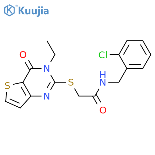 N-[(2-chlorophenyl)methyl]-2-({3-ethyl-4-oxo-3H,4H-thieno[3,2-d]pyrimidin-2-yl}sulfanyl)acetamide structure
