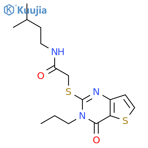 N-(3-methylbutyl)-2-({4-oxo-3-propyl-3H,4H-thieno[3,2-d]pyrimidin-2-yl}sulfanyl)acetamide structure