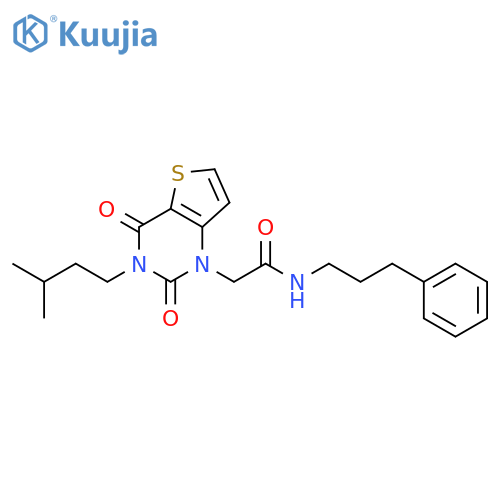 2-[3-(3-methylbutyl)-2,4-dioxo-1H,2H,3H,4H-thieno[3,2-d]pyrimidin-1-yl]-N-(3-phenylpropyl)acetamide structure