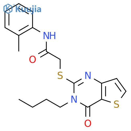 2-({3-butyl-4-oxo-3H,4H-thieno[3,2-d]pyrimidin-2-yl}sulfanyl)-N-(2-methylphenyl)acetamide structure
