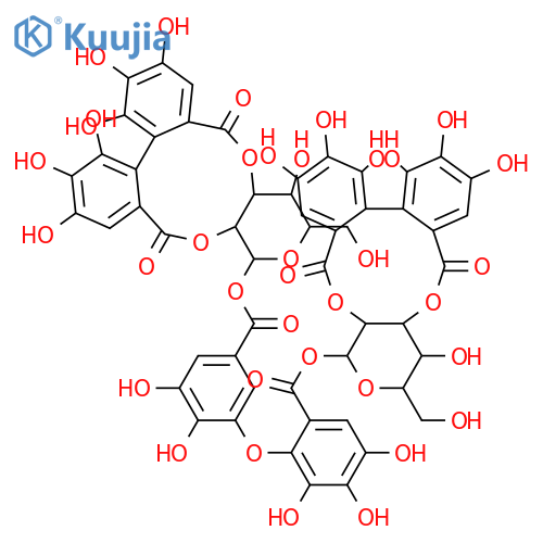 α-D-Glucopyranose, cyclic 2,3-[(1S)-4,4',5,5',6,6'-hexahydroxy[1,1'-biphenyl]-2,2'-dicarboxylate] 1-[2-[5-[[[2,3-O-[[(1S)-4,4',5,5',6,6'-hexahydroxy[1,1'-biphenyl]-2,2'-diyl]dicarbonyl]-α-D-glucopyranosyl]oxy]carbonyl]-2,3-dihydroxyphenoxy]-3,4,5-trihydroxybenzoate] structure