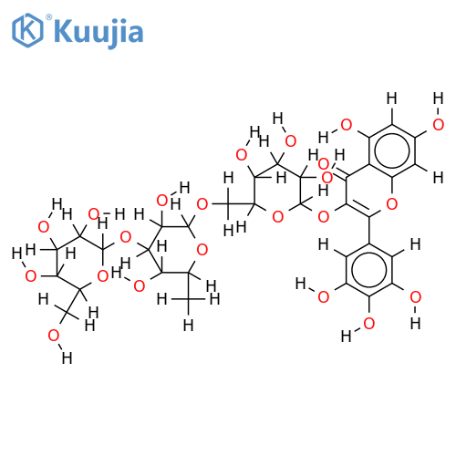 2-(3,4,5-trihydroxyphenyl)-3-({[6-0-(3-O-beta-D-glucopyranosyl)-6-deoxy-alpha-L-mannopyranosyl]-beta-D-glucopyranosyl}oxy)-5,7-dihydroxy-4-chromenone structure