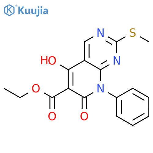 Ethyl 5-hydroxy-2-(methylthio)-7-oxo-8-phenyl-7,8-dihydropyrido[2,3-d]pyrimidine-6-carboxylate structure