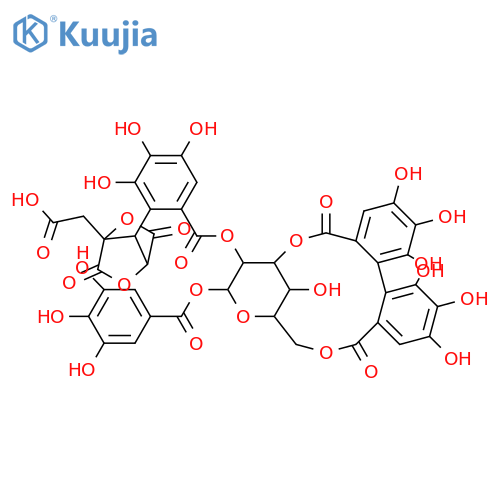b-D-Glucopyranose, cyclic3,6-(4,4',5,5',6,6'-hexahydroxy[1,1'-biphenyl]-2,2'-dicarboxylate)2-[2-[1-(carboxymethyl)-3,6-dioxo-2,5-dioxabicyclo[2.2.1]hept-7-yl]-3,4,5-trihydroxybenzoate]1-(3,4,5-trihydroxybenzoate) structure