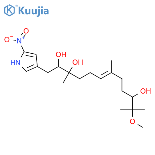 6-Dodecene-2,3,10-triol, 11-methoxy-3,7,11-trimethyl-1-(5-nitro-1H-pyrrol-3-yl)-, (2R,3S,6E,10S)- structure