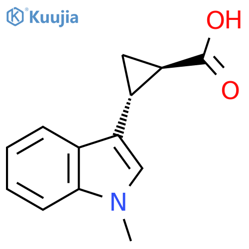 rac-(1R,2R)-2-(1-methyl-1H-indol-3-yl)cyclopropane-1-carboxylic acid structure
