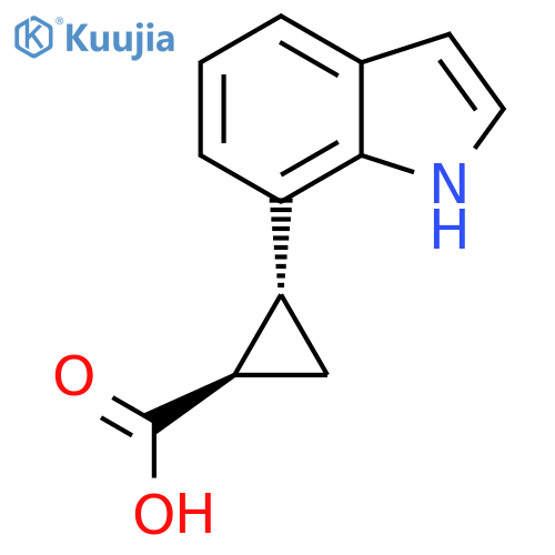 rac-(1R,2R)-2-(1H-indol-7-yl)cyclopropane-1-carboxylic acid structure