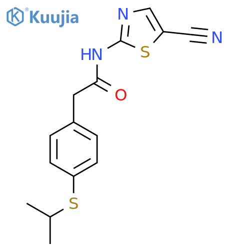 N-(5-cyano-1,3-thiazol-2-yl)-2-4-(propan-2-ylsulfanyl)phenylacetamide structure
