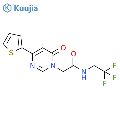 2-6-oxo-4-(thiophen-2-yl)-1,6-dihydropyrimidin-1-yl-N-(2,2,2-trifluoroethyl)acetamide structure