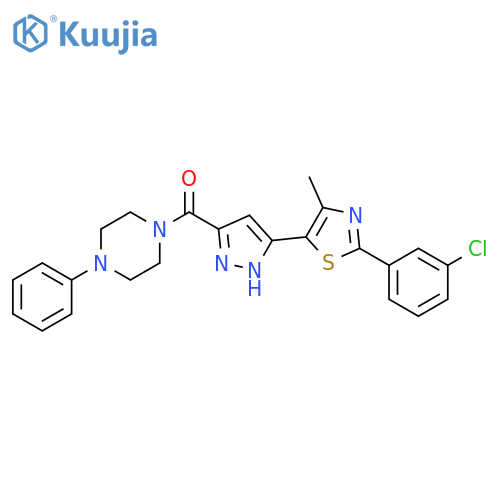 1-{3-[2-(3-chlorophenyl)-4-methyl-1,3-thiazol-5-yl]-1H-pyrazole-5-carbonyl}-4-phenylpiperazine structure