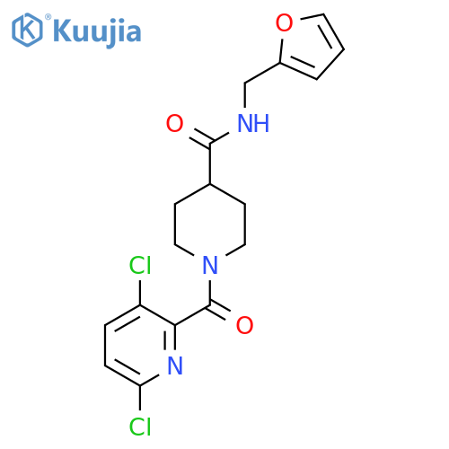 1-(3,6-dichloropyridine-2-carbonyl)-N-[(furan-2-yl)methyl]piperidine-4-carboxamide structure