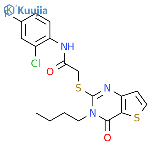 2-({3-butyl-4-oxo-3H,4H-thieno[3,2-d]pyrimidin-2-yl}sulfanyl)-N-(2-chloro-4-fluorophenyl)acetamide structure