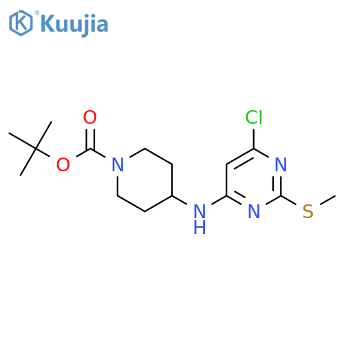 4-(6-Chloro-2-methylsulfanyl-pyrimidin-4-ylamino)-piperidine-1-carboxylic acid tert-butyl ester structure