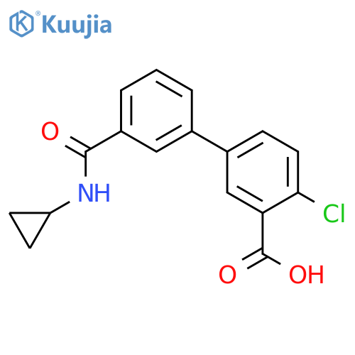 2-Chloro-5-[3-(cyclopropylaminocarbonyl)phenyl]benzoic acid structure