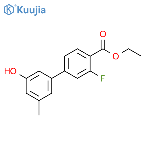 [1,1'-Biphenyl]-4-carboxylic acid, 3-fluoro-3'-hydroxy-5'-methyl-, ethyl ester structure