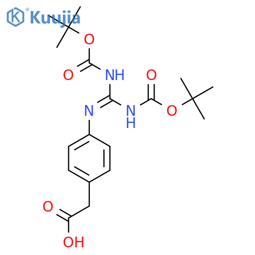 2-[4-[Bis[(2-methylpropan-2-yl)oxycarbonylamino]methylideneamino]phenyl]acetic acid structure