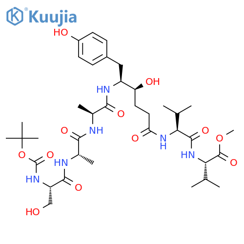 L-Valine,N-[N-[5-[[N-[N-[N-[(1,1-dimethylethoxy)carbonyl]-L-seryl]-L-alanyl]-L-alanyl]amino]-4-hydroxy-6-(4-hydroxyphenyl)-1-oxohexyl]-L-valyl]-,methyl ester, [S-(R*,R*)]- (9CI) structure