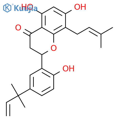 (-)-(2S)-5,7,2'-trihydroxy-5'-(1,1-dimethylallyl)-8-prenylflavanone structure