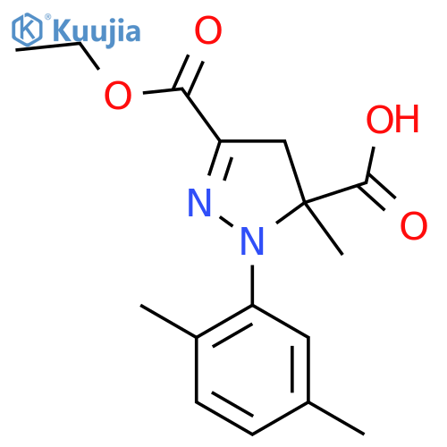 1-(2,5-Dimethylphenyl)-3-(ethoxycarbonyl)-5-methyl-4,5-dihydro-1H-pyrazole-5-carboxylic acid structure