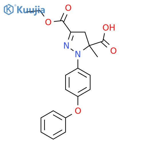 3-(Ethoxycarbonyl)-5-methyl-1-(4-phenoxyphenyl)-4,5-dihydro-1H-pyrazole-5-carboxylic acid structure