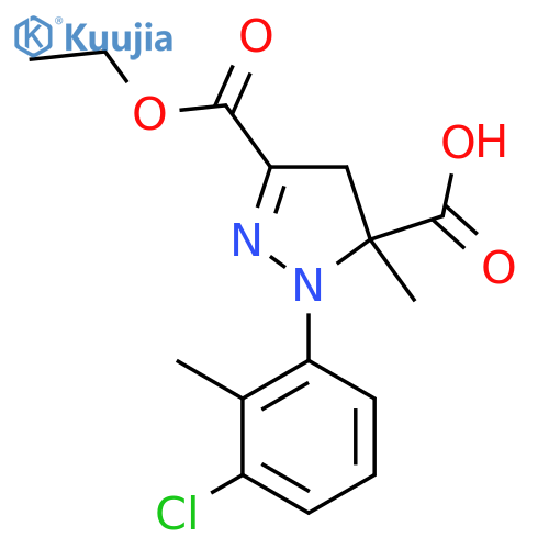 1-(3-Chloro-2-methylphenyl)-3-(ethoxycarbonyl)-5-methyl-4,5-dihydro-1H-pyrazole-5-carboxylic acid structure