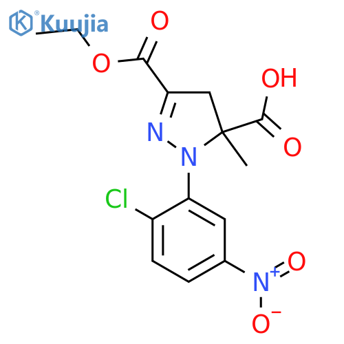 1-(2-Chloro-5-nitrophenyl)-3-(ethoxycarbonyl)-5-methyl-4,5-dihydro-1H-pyrazole-5-carboxylic acid structure