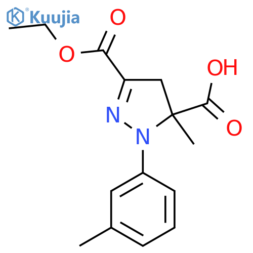 3-(Ethoxycarbonyl)-5-methyl-1-(3-methylphenyl)-4,5-dihydro-1H-pyrazole-5-carboxylic acid structure