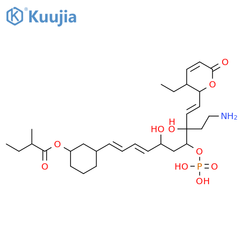 Butanoic acid,2-methyl-,3-[8-(2-aminoethyl)-10-(3-ethyl-3,6-dihydro-6-oxo-2H-pyran-2-yl)-5,8-dihydroxy-7-(phosphonooxy)-1,3,9-decatrienyl]cyclohexylester (9CI) structure