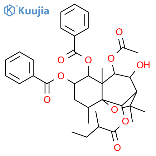 Butanoic acid,2-methyl-,5-(acetyloxy)-6,7-bis(benzoyloxy)octahydro-4-hydroxy-2,2,5a,9-tetramethyl-2H-3,9a-methano-1-benzoxepin-10-ylester (9CI) structure