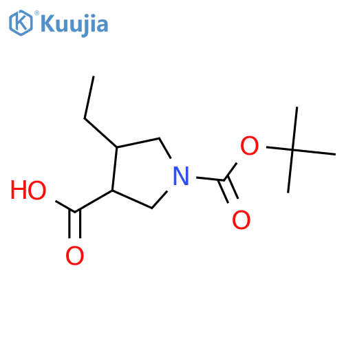 trans-1-tert-butoxycarbonyl-4-ethyl-pyrrolidine-3-carboxylic acid structure